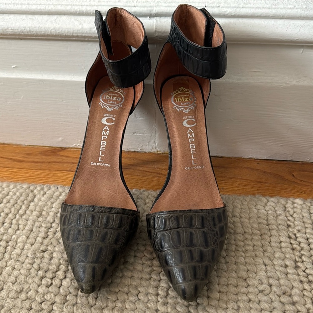 Jeffrey Campbell Black Croc-Embossed Heels